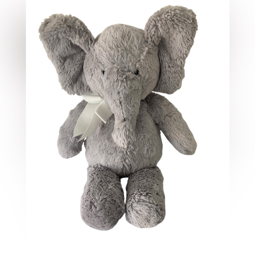 Pottery Barn Kids Gray‎ Elephant 15" Stuffed Animal Plush White Bow PBK 2015